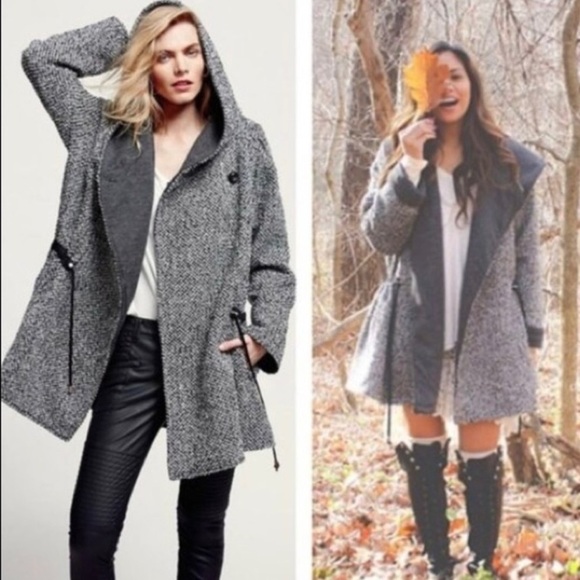 Free People Jackets & Blazers - Free People Satellite Image swing coat gray XS hooded tweed